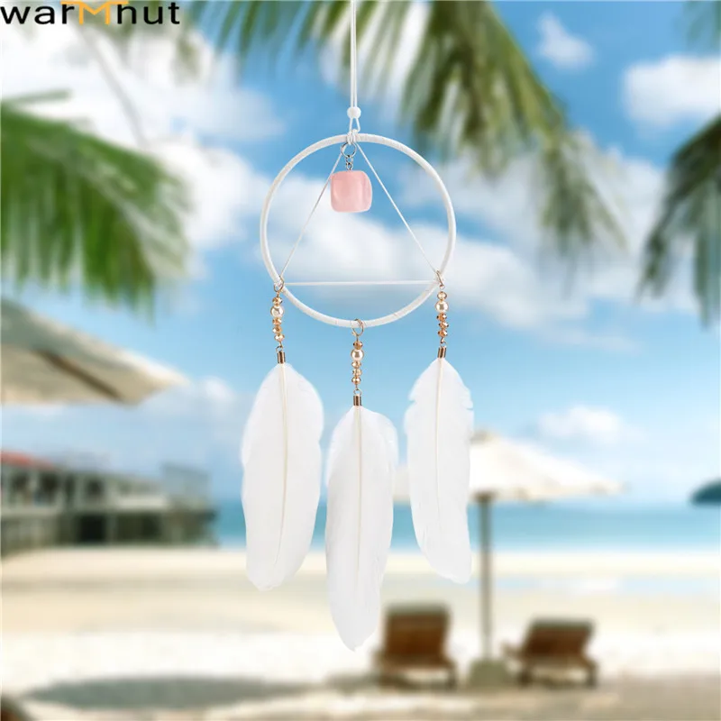 WarmHut Dream Catcher with Rose Quartz White Feather Wall Decor for Car Bedroom Wedding Party Boho Hanging Dreamcatcher Ornament | Дом и сад