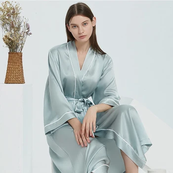 

100 Pure Silk Long Robe Women Pajamas Luxury Brand Sleepwear Nightwear Long SATIN Silk Robe Women's Home clothes Girls Pink