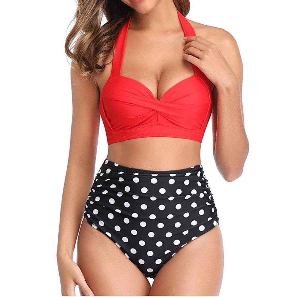 Sexy High Waist Bikini Florial Print Tankini Sexy Halter Bikini Set Polka Dot Female Swimwear 2 Piece Bathing Suit Plus Size XXL designer bikini sets Bikini Sets