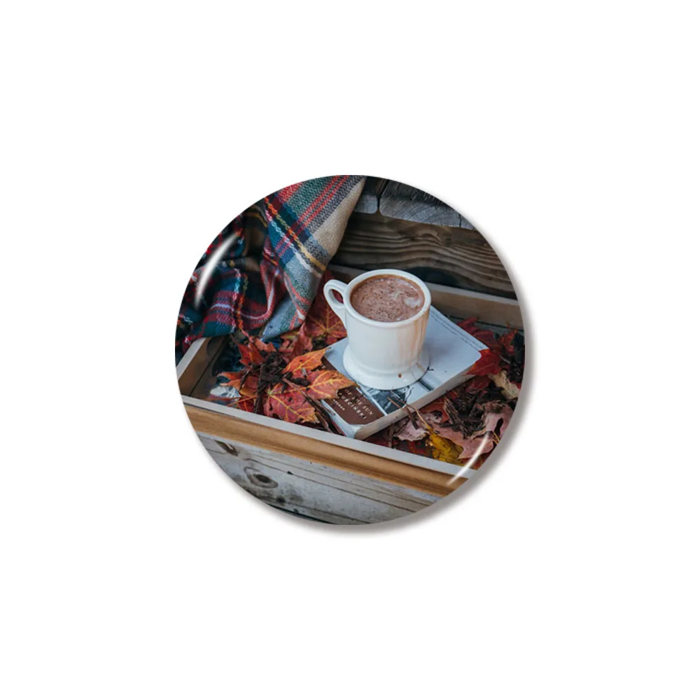 Lychee 3D Glass Coffee Magnet Round Shape Refrigerator Magnets Travel Souvenirs Home Kitchen Decoration
