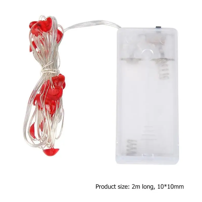 

2m 20LED Red Heart Light String Wire Garland Fairy Lamp Romantic Xmas Wedding Holiday Christmas Party Decoration