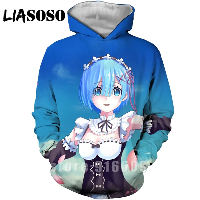 Модные женские и мужские худи rem с 3D принтом Re: zero, худи REM, пуловер для косплея, толстовка с капюшоном в стиле аниме, Harajuku