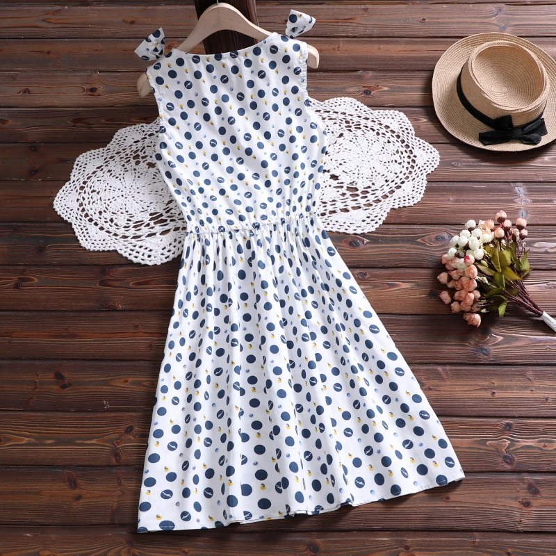 2021 Preppy Style Summer Women Sundress O Neck Polka Dot Sleeveless Bow Dress Cute Kawaii Lace Up Mori Girl A-Line Elegant | Женская