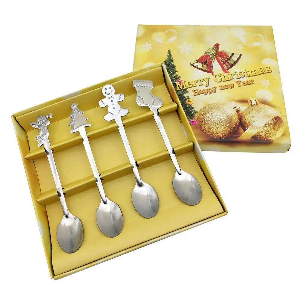 4 шт./компл. Merry Christmas Нержавеющая сталь Кофе ложка для мороженого десертная ложка для пикника на открытом воздухе Кухня аксессуары посуда Наборы