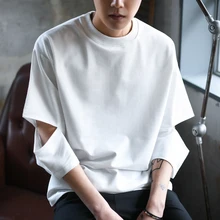 

Summer Ripped T Shirt Men's Fashion Solid Color Casual Cotton T-shirt Men Streetwear Loose Korean Short Sleeve Tshirt Mens Tops
