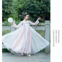 Розовый династий Тан ханфу рубашка одежда Китайская традиционная одежда для женщин Улучшенный женский китайский костюм белая юбка Хан