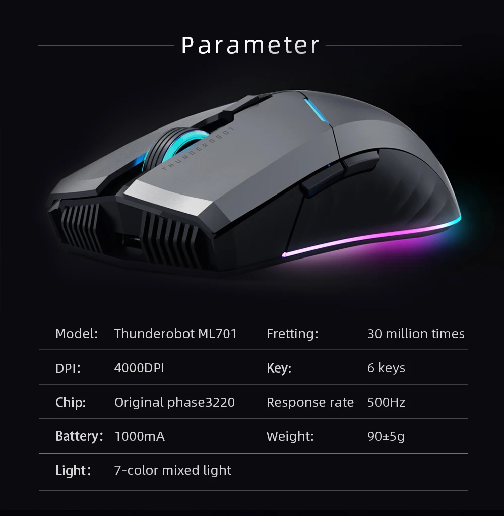 ThundeRobot-ML701 Mouse sem fio para jogos, recarregável,