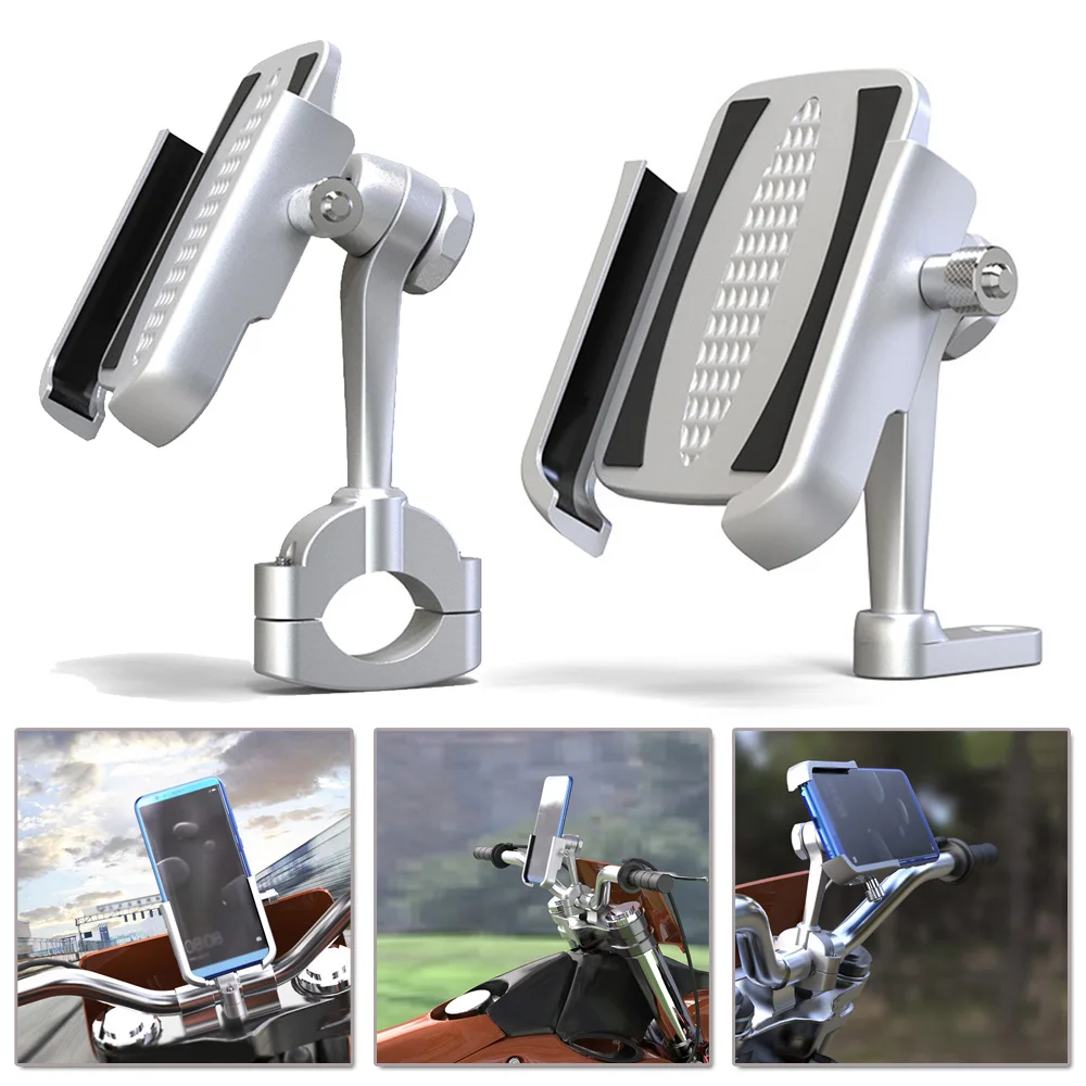 

Silver Motorcycle Phone Holder Replacement Bracket Mirror Aluminum Alloy