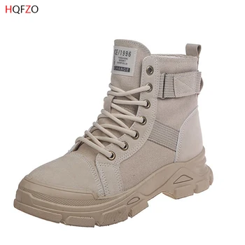 

HQFZO Women Ankle Boots Casual Lace UP Platform Autumn Shoes Sneakers Martin Boots Flats HighTop Mujer Shoes 2020