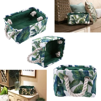 

Foldable Basket Bags with Handles Linen Desktop Storage Box Sundries Underwear Cosmetic Organizer Jewelry Socks Storage Basket