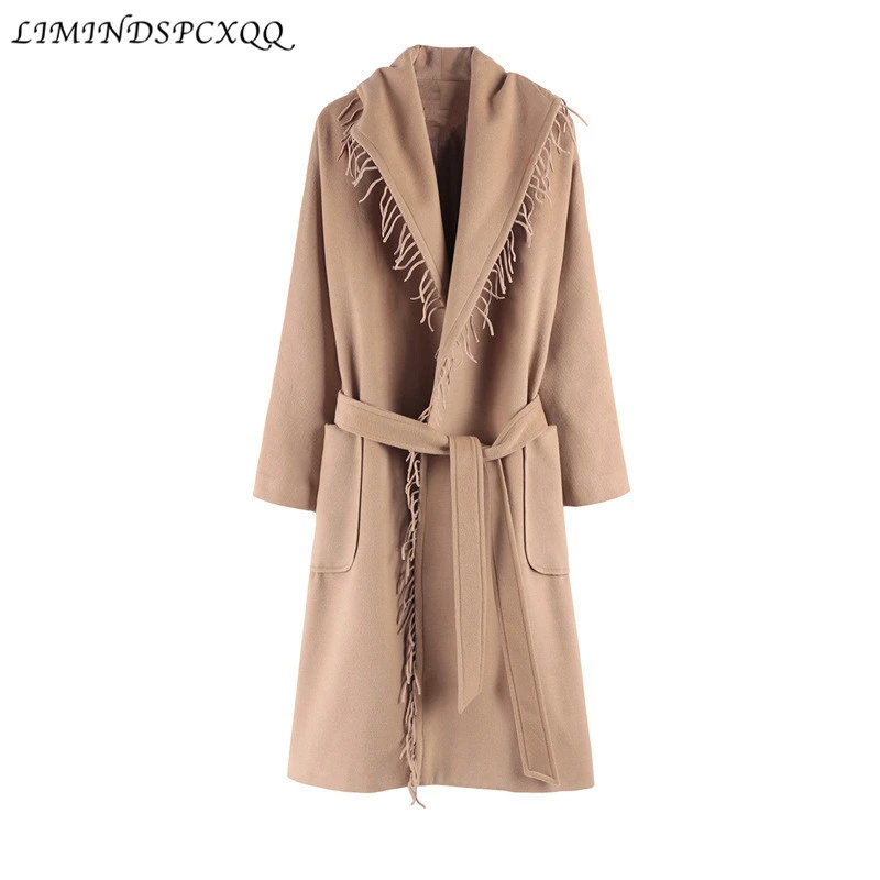 

Abrigo De Lana Abrigos Coreanos Plus Size Coat Fashion Ropa Mujer Invierno Chaquetas Bayan Mont Habit Femme Winter Belt Tassel