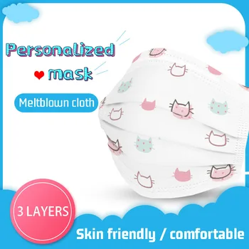 

10pcs/bag Disposable Three-layer Mask Children Cartoon Cat Printed Dustproof And Breathable With Melt Blown Cloth Child Mask