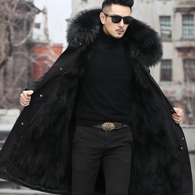 ジャケット・アウター Fur collar long coat / Riu Winter Men's Fur Coat Jacket Long Parka Fur Collar