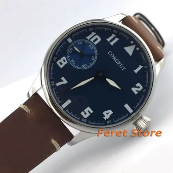 

Corgeut Fashion blue dial Leather Top Luminous Mechanical Hand Winding Watch movement Sport Wrist Man Watch c14