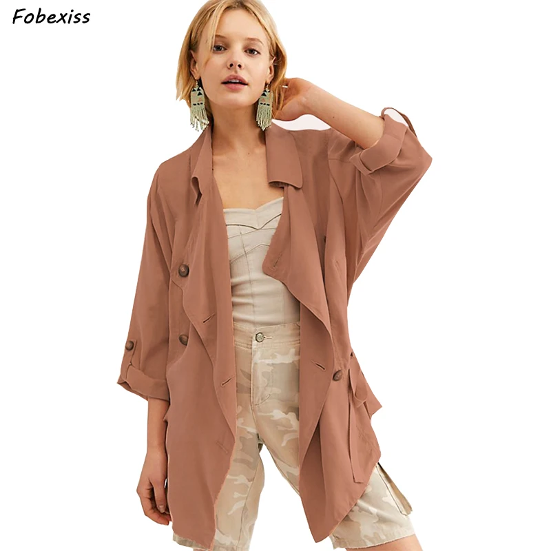 

Women Trench Coat Fall 2019 Long Sleeve Single Breasted Windbreak Plus Size Casual Elegant Vintage Trench Coat Streetwear Women