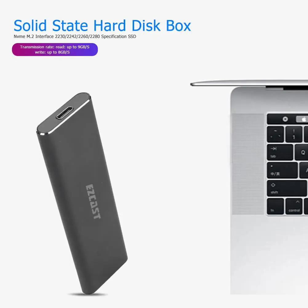 SSD ̽ ڽ ̺ Ÿ-C USB 3.1 NVME ϵ ũ ڽ, 10Gbps PCI-e Ŭ ϵ ũ M.2 SSD ̽