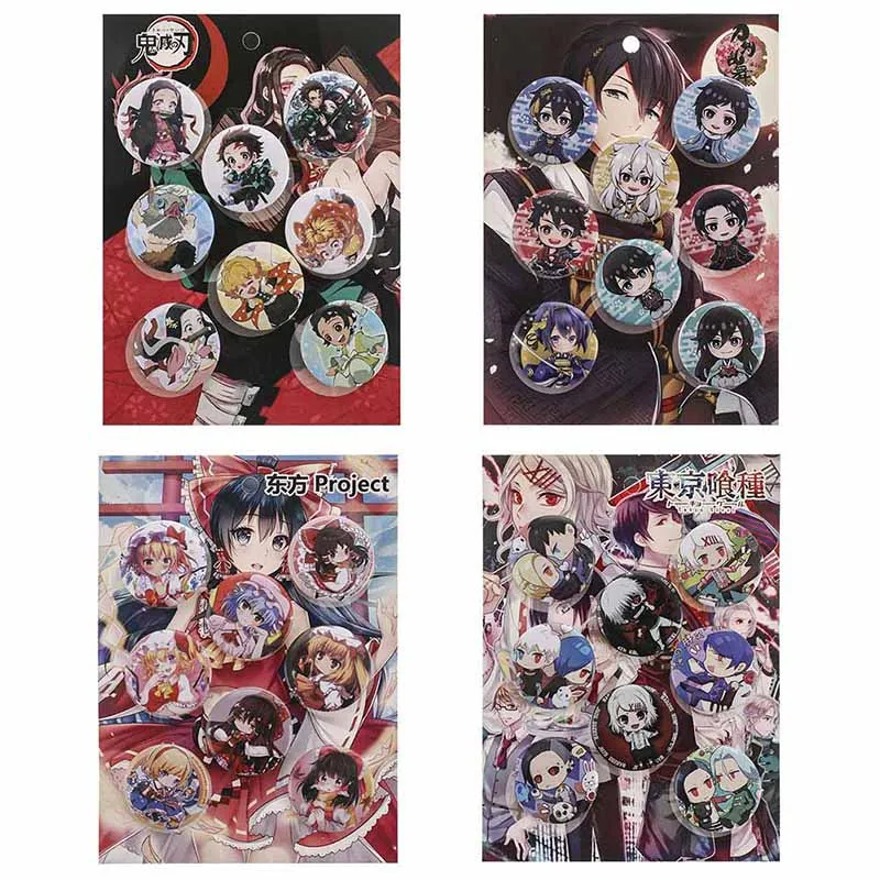8 unids/set Anime demonio Cazavampiros: Kimetsu No Yaiba Kamado Tanjirou Cosplay Bedge de dibujos animados con bolsas insignias broche de botón pines