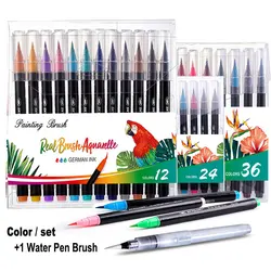 Professional 12 24 36 Color Soft Tip Watercolor Painting Brush Pen Water-soluble Art Fine Line Drawing For Calligraphy Fineliner