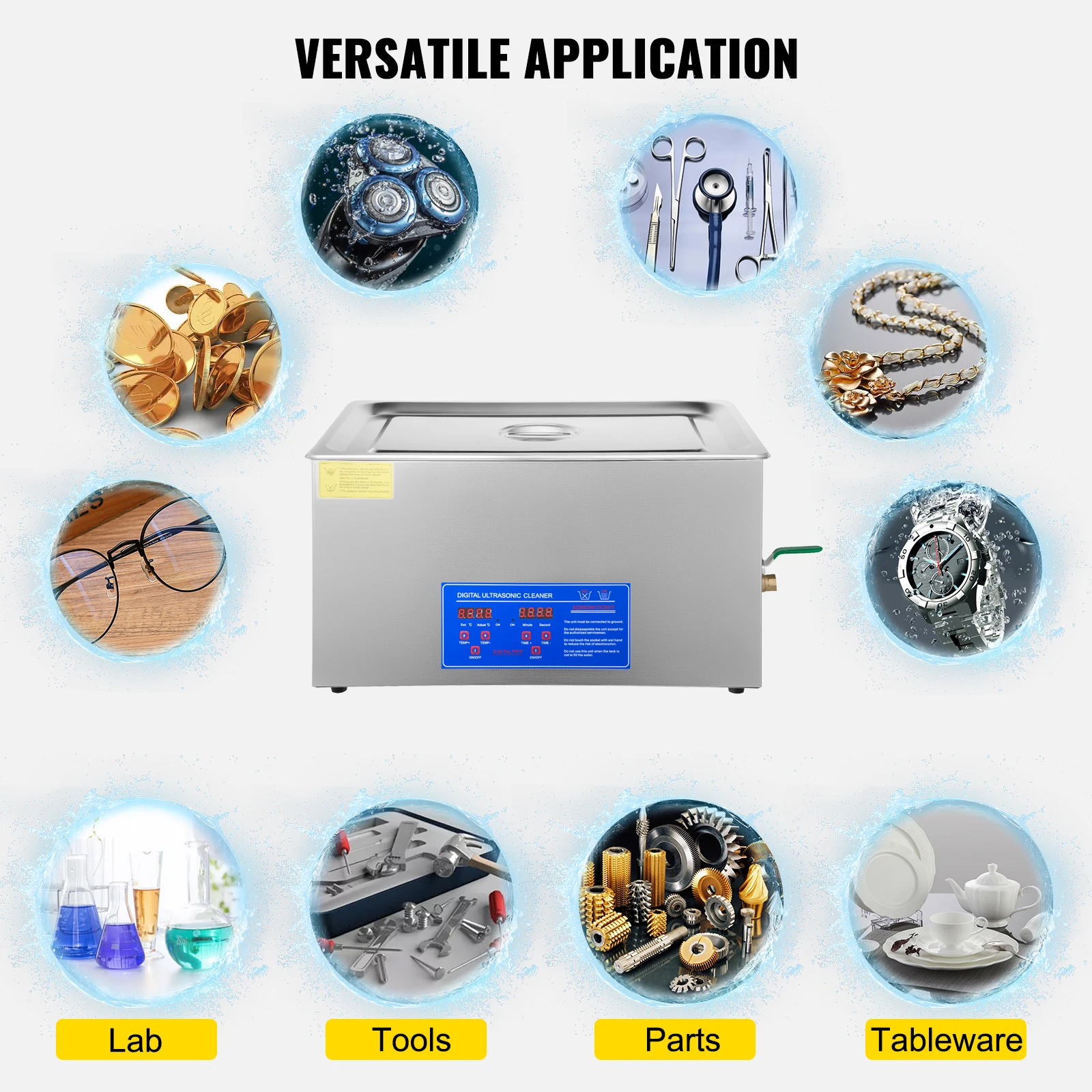 VEVOR Pulitore ad Ultrasuoni 1-30L Lavatrice Professionale in Acciaio Inossidabile Multifunzione con Timer Digitale di Riscaldamento per Occhiali Orologi Gioielli Laboratorio