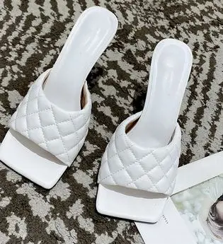 

YEELOCA 2020 diamond Square head Peep Toe High Heel Slippers m002 Summer Fashion Slip On Thin Heels XSX0985