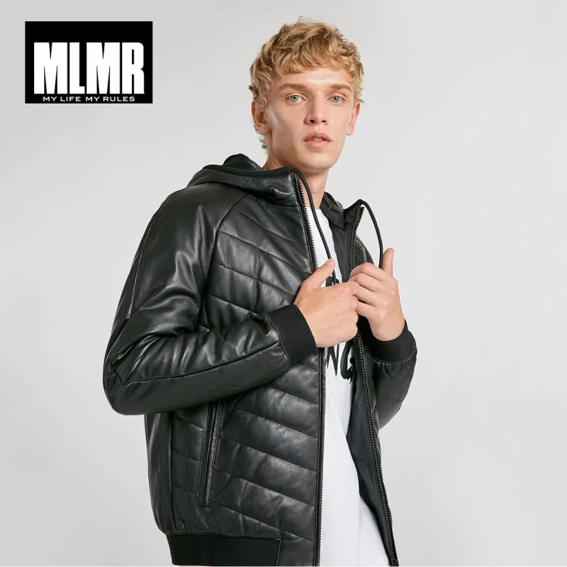 JackJones Мужская Мода Тренд парка пальто с капюшоном из натуральной кожи куртка