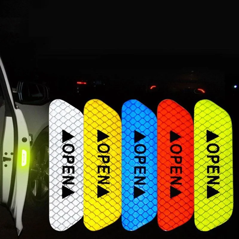 4Pcs Car Stickers on the car Open Reflective Tape Strips Waterproof Warning Night Driving Safety Lighting Luminous | Автомобили и