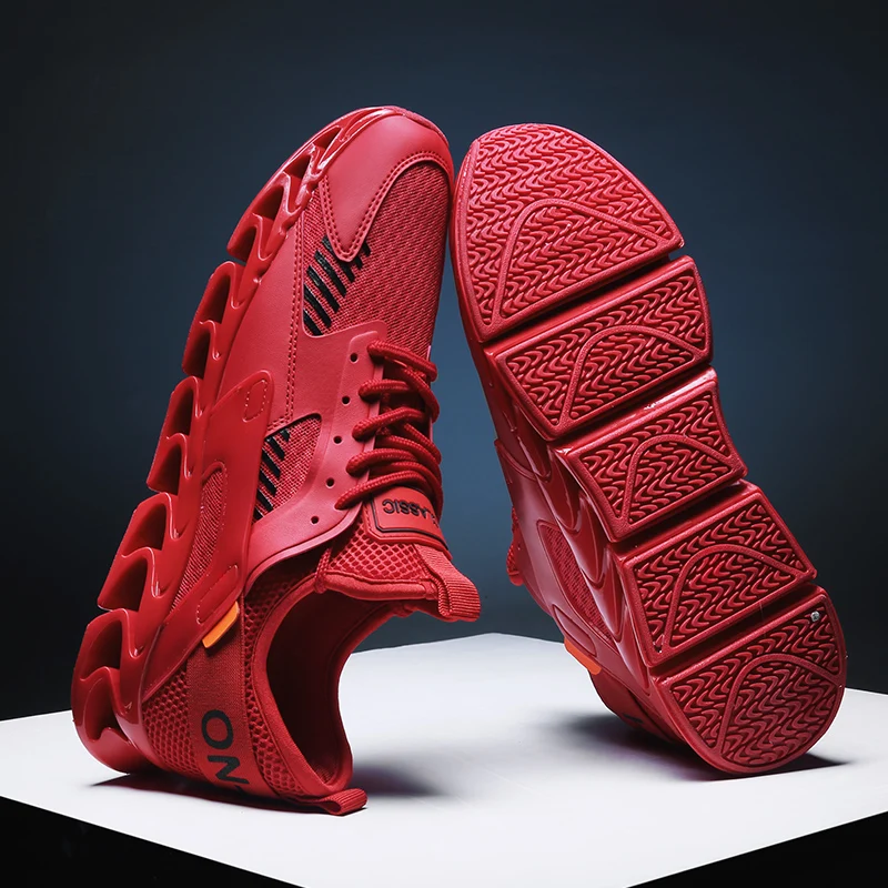 CREDRIZK/дышащие мужские кроссовки; белая спортивная обувь на шнуровке; сетчатая обувь для бега; мужские кроссовки с подошвой лезвия; Цвет Красный; спортивная обувь; Deportivas - Цвет: Красный