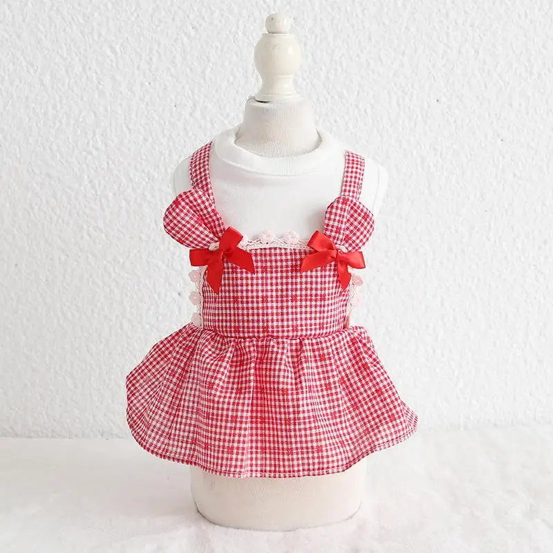 Kawaii весна лето кружева прекрасный кот одежда для собак одежда Чихуахуа Йорк Bomei модное платье - Цвет: Красный