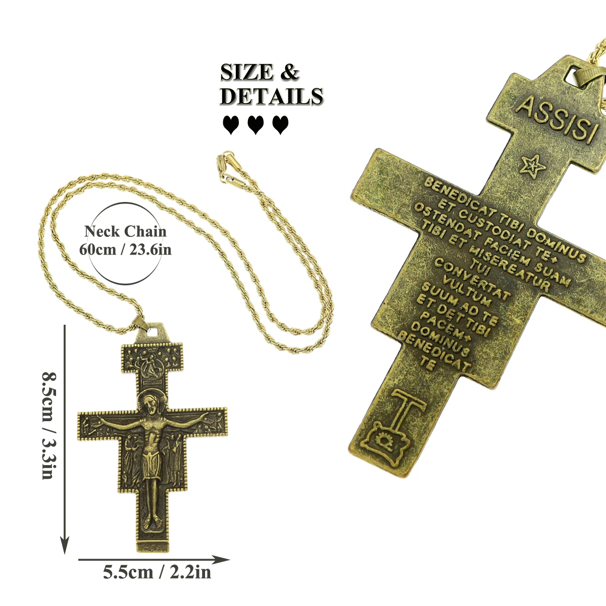 Women Retro Saint St Francis of Assisi Tau San Damiano Cross Necklace Catholic Crucifix Tribal Bridal Gift Punk Rock Celebrity - Image 4
