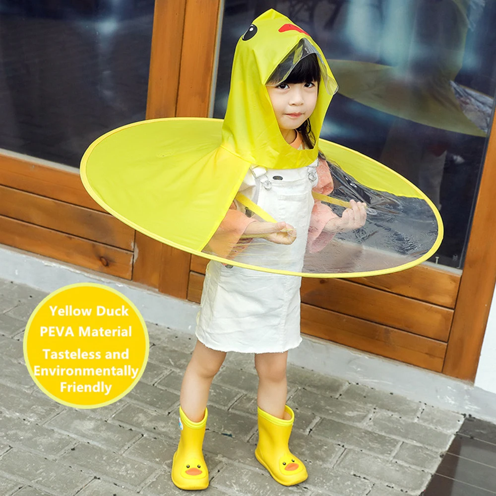 

Cute Children Raincoat PVC UFO Shape Umbrella Yellow Pink Blue Green Rain Hat EVA Wide Good Sight Free Hands Kids Rain Poncho