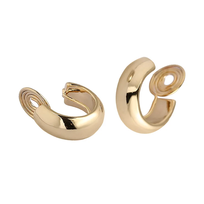 Vintage Golden Minimalist C Shape Clip on Hoop Earrings Non Pierced Cute Earrings for Women Trend Jewelry Gift