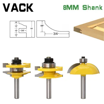 

VACK 3P 8mm Shank high quality 3 Bit Raised Panel Cabinet Door Router Bit Set knife milling carbide cutter for woodworking Tools