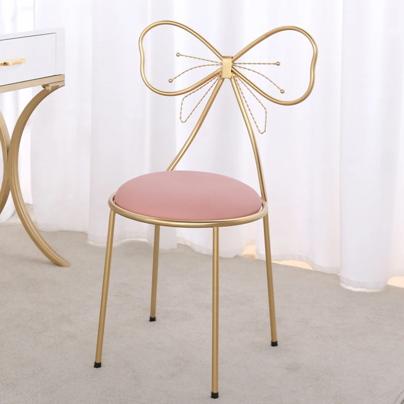 Multi Color Modern Nordic Home Makeup Chair velvet Fabric Middle Back Chair Butterfly Bow Metal Golden Polished Task Chair B550