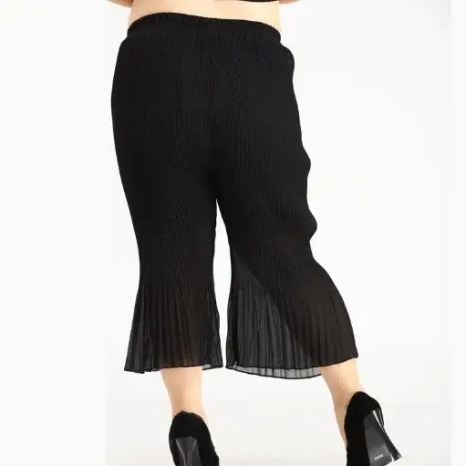 Pantalon femme женские брюки размера плюс широкие брюки 4XL-10XL эластичная талия сексуальные черные шифоновые брюки для женщин s M165