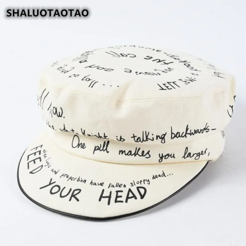 SHALUOTAOTAO/новые трендовые хлопковые армейские кепки для женщин, осенняя мода, с буквенным принтом, плоская кепка с защелкой, складная