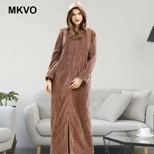 Женский осенний и зимний халат на молнии, Халат с капюшоном, пара утолщенных пижам, фланелевый банный халат с длинными рукавами, женский халат