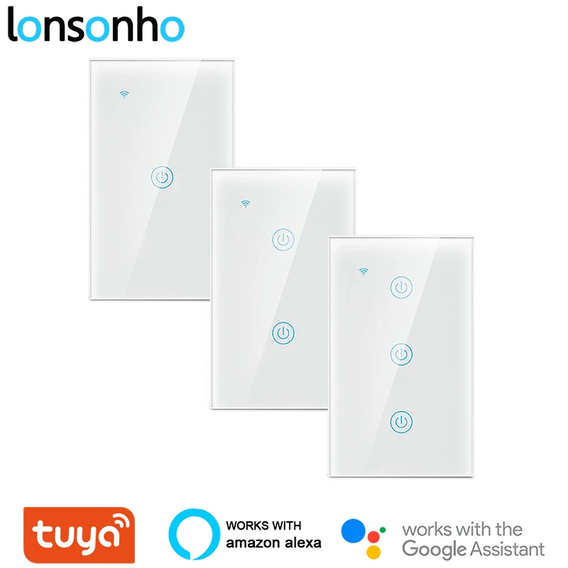 

Lonsonho Wifi Smart Switch Tuya Smartlife Wireless Remote Control 1 2 3 Gang US Touch Panel Switch Compatible Alexa Google Home