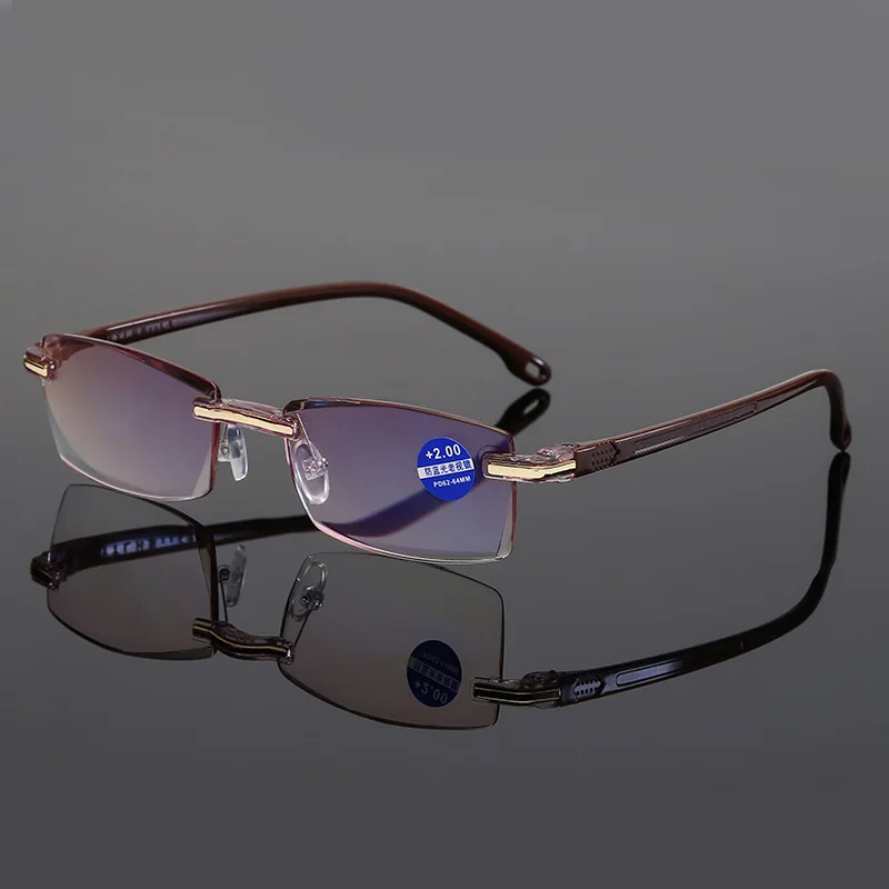 Ультралегкие очки для чтения без оправы для женщин и мужчин, прозрачные голубые легкие блокирующие бескаркасные компьютерные очки для чтения Пресбиопии 1,5 2