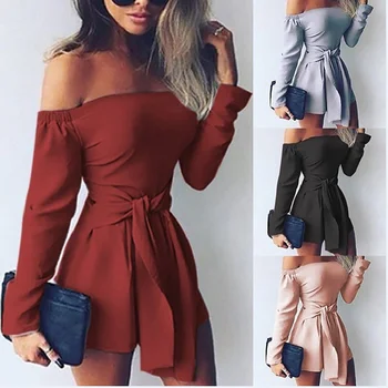 

020 Women Splice Strapless Solid Color Sexy Jumpsuit Mid-Waist Loose Plus Size Fashion Long Sleeve Streetwear Playsuit Rompers