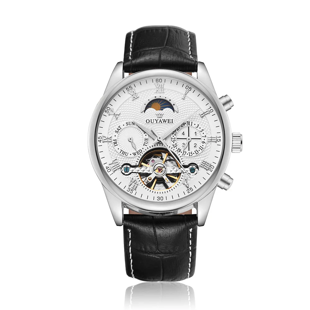 

OUYAWEI Business Automatic Watch Men Sun Moon Phase Mens Tourbillon Mechanical Watches Top Brand Wristwatches relogio masculino
