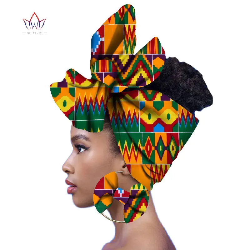 Модный Африканский головной платок и боевик 2 шт Женская африканская одежда Bazin богатый головной убор воск Анкара повязка для волос SP018 - Цвет: 9