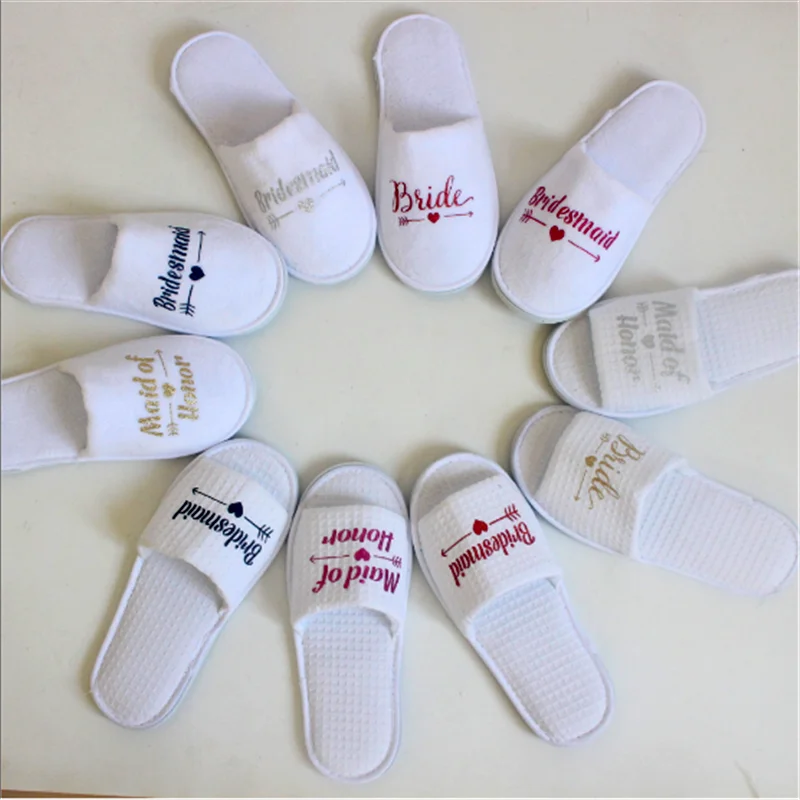 

Bride Bridal Party Disposable Slippers Personalized Slippers Bridesmaid slumber spa birthday slippers Open Toes Spa Slides