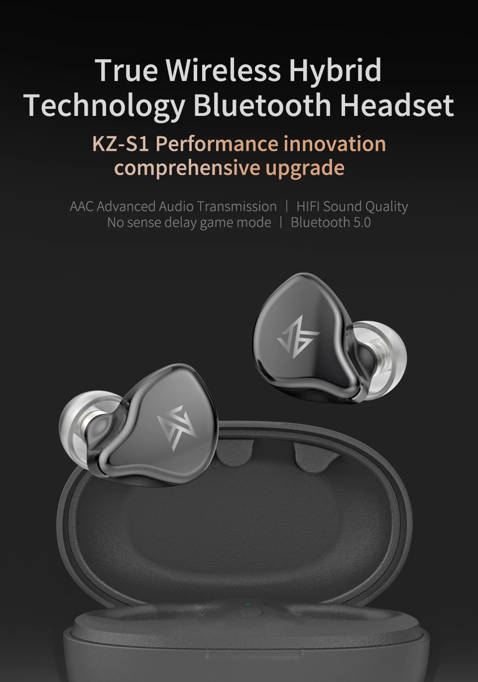 KZ Bluetooth 5,0 S1/S1D TWS Беспроводные наушники с сенсорным управлением, динамические гибридные наушники, гарнитура с шумоподавлением, спортивные наушники