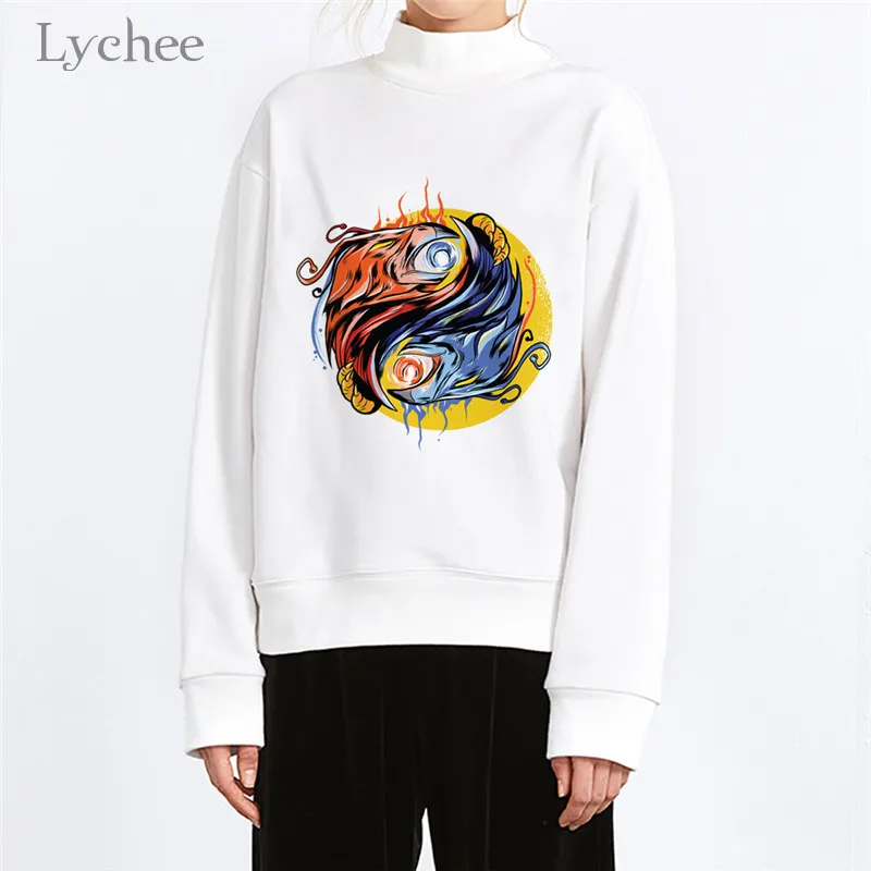 Lychee, Harajuku, принт дракона, Женская толстовка, топ, Повседневный, вырез лодочкой, женские пуловеры, свободные, весна-осень, дамские свитшоты, топы