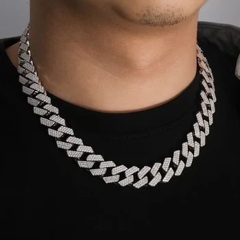 AEAW 18 Inch 925 Sterling Silver Setting Iced Out Moissanite Diamond Hip Hop Cuban Link Chain Miami Necklace Jewelry for Mens 3