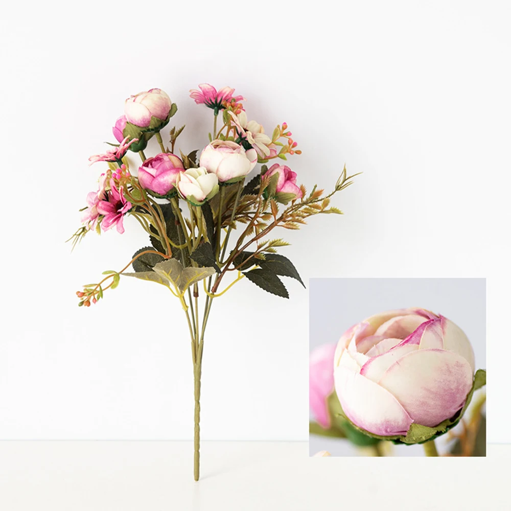 Осенний поддельный чай розовый Шелковый цветок осень Гербера, Маргаритка искусственный цветок из пластика для свадьбы домашние комнатные
