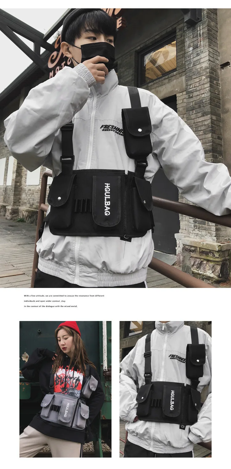 Functional Fashion Chest Rig Bag Men Women Hip Hop Harness Adjustable Tactical Vest Sports Hunting Tactical Packages Bullet Pack