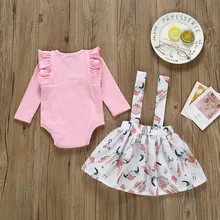 Одежда для малышей Новорожденные девочки оборка Прочный Комбинезон цветочный принт Skrits наряды комплект девушки Принцесса Вечерние модные костюмы M840