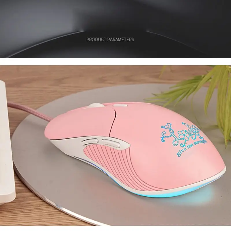 Pink Silent LED Light Optical Game Mice Ergonomic USB Wired Mouse with 3200 DPI and 6 Buttons for PC Notebook Computer Laptop