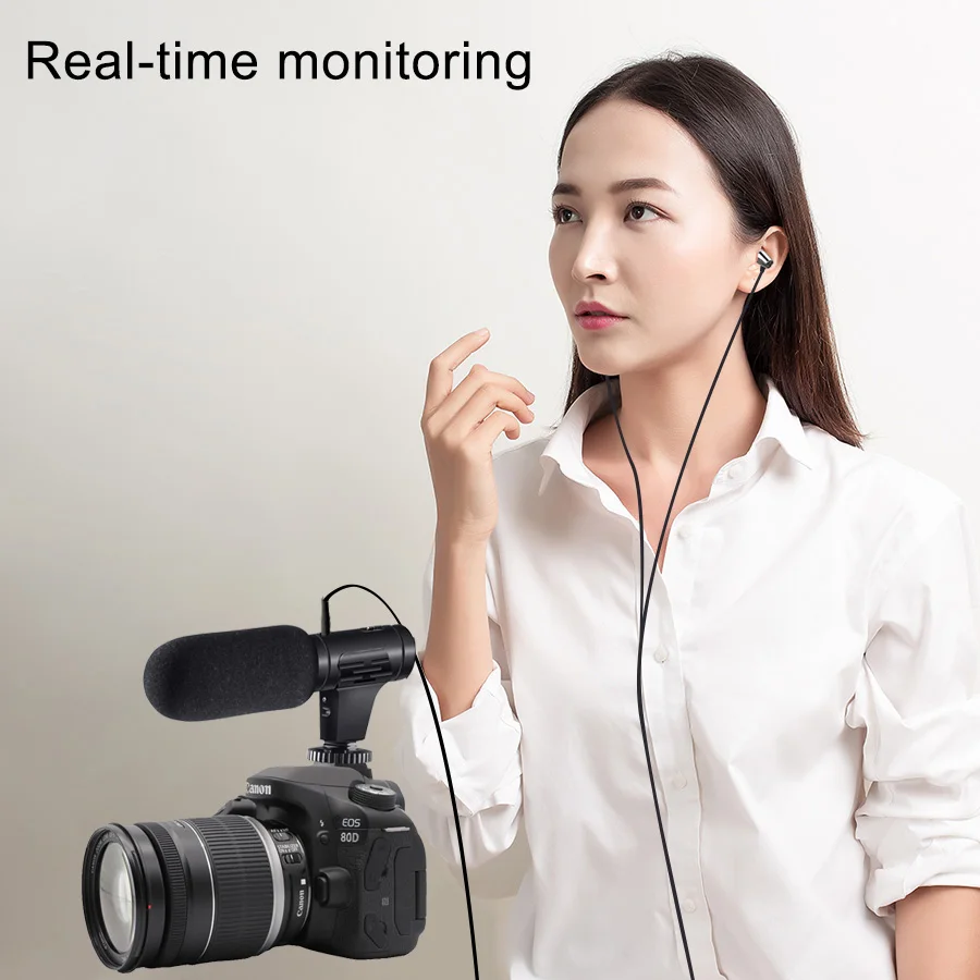Gravação de Monitoramento em Tempo Microfone para Câmera de Telefone Mamen Real Microfone Condensador Hipercardióide Vlog Tiro Entrevista 3.5mm - Image 4